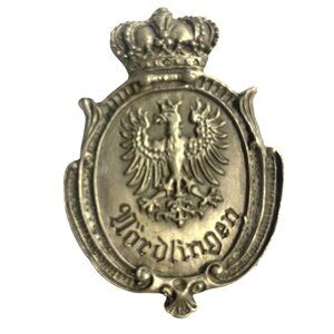 Antique Pewter German Nördlingen Badge With Crown & Eagle Emblem